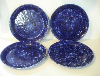 4 Vintage Bennington Potters,  Vermont Blue Agate 10 1/2 " Dinner Plates 1669