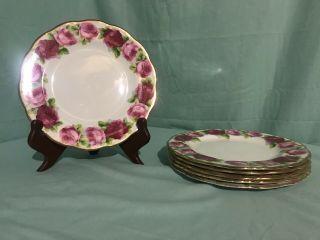 Set Of 6 Old English Rose Salad Plates By Royal Albert Bone China 8 1/8 " Vg/ex