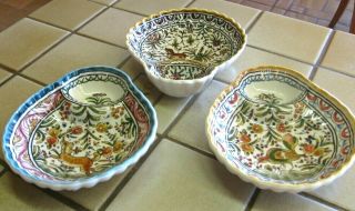 Ceramicas De Coimbra Portugal 3 Hand Painted Signed Divided Appetizer Dishes