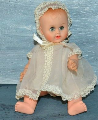 Vintage Hard Plastic Doll Molded Hair 10 " Sleepy Eyes Drinks Wets Baby Girl