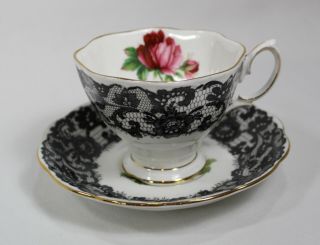 Royal Albert " Senorita " Black Lace Pedestal Tea Cup & Saucer