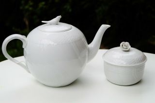 Herend White Round Pot For Tea Set For 6 Persons And Sugar Bowl
