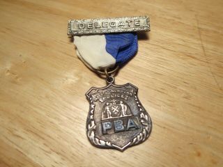 Sterling Silver City Of York Police Pba Medal Ribbon Delegate Blue White Usa
