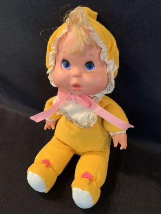 Vintage 1972 Mattel Cry Baby Beans Doll Yellow Orange Hooded Sleeper