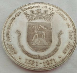 1971 Large Antiqued Silver Medal 450th Anniversary San Juan De Puerto Rico