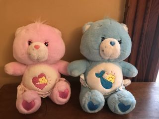 2002 Care Bears 10 " Baby Hugs & Baby Tugs Bear Pink & Blue Plush Twins