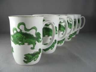 6 Wedgwood Chinese Tigers Green Mugs,  4 "