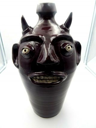 (xtra Large) Randy Tobias Devil Face Jug,  Pottery,  Folkart 14  X7