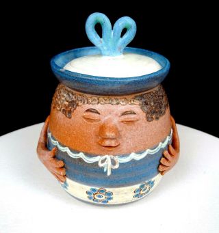 Jane Wherette Signed Northwest Studio Art Pottery Figural 6 " Lidded Jar