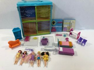Polly Pocket Trendy Townhouse W/ Furniture And Dolls