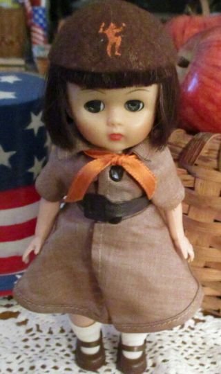 Vintage Girl Scout Brownie Walking Doll 8 " Brunette Hair With Blue Sleep Eyes