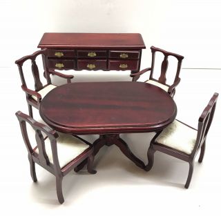 Miniature Dining Room Set For 1:12 Scale Dollhouse Table 4 Chairs & Sideboard