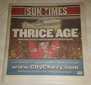 Chicago Sun Times Blackhawks 2015 Stanley Cup Champions June 16,  2015 Newspaper
