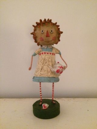 Lori Mitchell Raggedy Ann Resin Doll With Teapot & Cup Folk Art