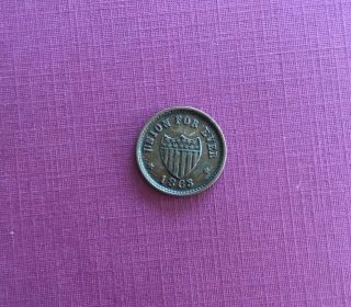 1863 Civil War Patriotic " Union For Ever " With The Uss Monitor & Shield Token