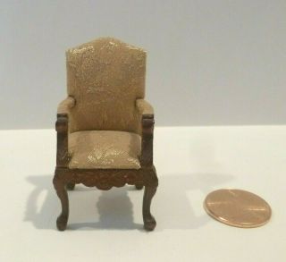 Dollhouse Miniature 1/2 " Scale Arm Chairs With Gold Fabric Seats/back Rests