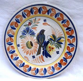 Henriot Quimper French Hand Painted Faience Bird Flower Plate 1930