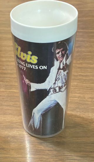 1977 Elvis The King Lives On Memorial Souvenir Plastic Tumbler Cup 1935 - 1977