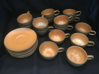 Edith Heath Ceramics California Mcm Vtg Set Of 15 Cups And 9 Saucers In Pumpkin