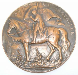 Rare Antique French Jeanne D’arc Bronze Medallion 1890 Mouchon Large 80mm