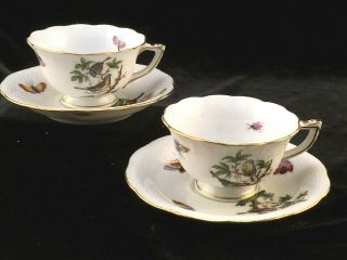 Herend Rothschild Bird Footed Tea Cups & Saucers