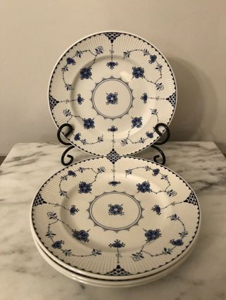 Set Of 4 Johnson Brothers England Blue Denmark 10 " Dinner Plates.  Design To Left