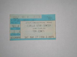 Tom Jones Concert Ticket Stub - 1990 - Circle Star Center - San Carlos - California