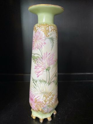 Antique W.  G.  France Limoges Hand Painted Vase Enamel Flowers/gold Floral 13 1/4”