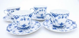 4 Cups & Saucers 1035 - Blue Fluted Royal Copenhagen Full Lace - 4th Quality 2