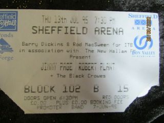 Jimmy Page Robert Plant / Black Crowes.  Rare 1995 Uk Concert Ticket - Sheffield
