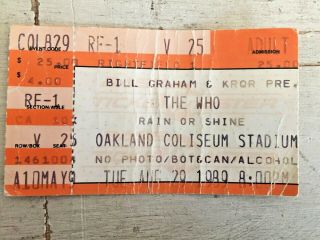 The Who Concert Ticket Stub - 8/29/1989 - Oakland Coliseum Stadium Kids Are Alright