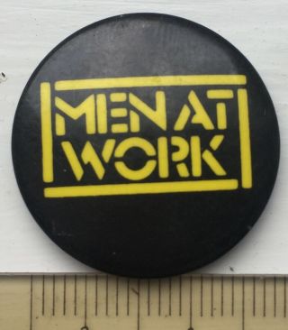 Vtg 1980s Men At Work 25mm Pin Badge Music Band