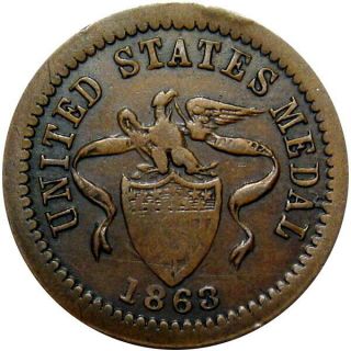 1863 United States Medal Patriotic Civil War Token Eagle On Union Shield