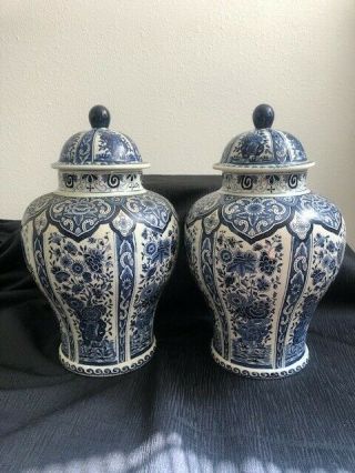 Delfts By Boch Belgium Made For Royal Sphinx Holland 12.  25 " Vases