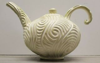 Studio Pottery Teapot Lime Green And White Whimsical Design