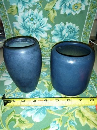 2 Marblehead Art Pottery Matte Blue Tall Vases Ma Mass