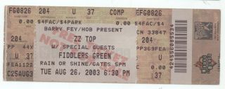 Rare Zz Top 8/26/03 Englewood Co Fiddlers Green Concert Ticket Denver