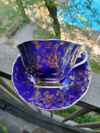 GORGEOUS Vintage Royal Albert Teacup & Saucer Wide Mouth Heavy Gold Empress 2
