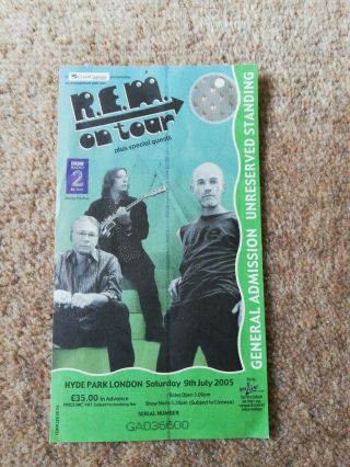 R.  E.  M.  (rem) Concert Ticket Stub.  Hyde Park,  London July 2005