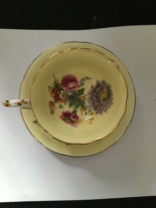 Paragon Double Warrant Queen Mary Yellow With Floral Bouquet Tea Cup And Saucer