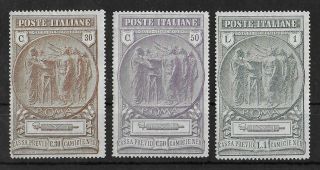 Italy 1923 Nh Complete Set Of 3 Sass 147 - 149 Cv €300 Vf