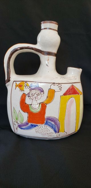 Giovanni Desimone Pottery Jug Italy Hand Painted 11 " H X 8 " W X 4 " D