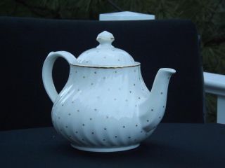 Laura Ashley Starlight Teapot 5 Cup Gold Stars Staffordshire England 1989 EXC 3