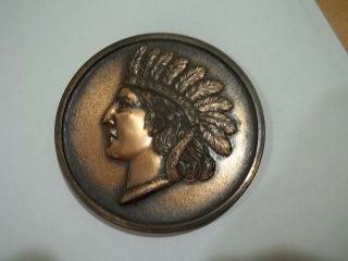 Souvenir Large Bronze Penny Coin Of Sioux City Iowa With Indian Die Cut Photo