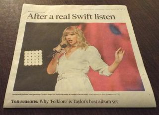 Taylor Swift - " Folklore " Album Review 08/02/2020 Cleveland,  Oh Newspaper -