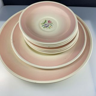 8 Susie Cooper Plates Pink Dresden Spray Pattern - Assorted Sizes