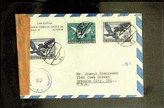 Austria 1951 3v Birds On Airmail Censored Cover From Vienna To Usa