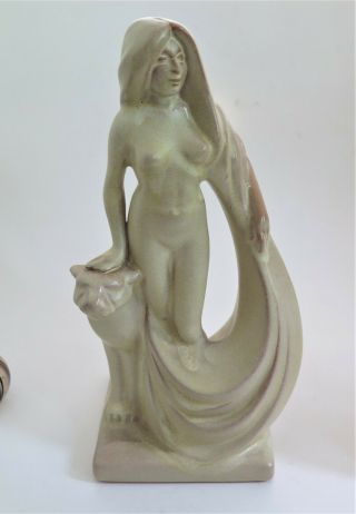 Vintage Frankoma Pottery Nude W/puma Cat Gerard Smith 11 3/4 " Tall Light Tan