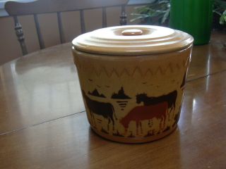 Medalta Butter Canister With Cows W/lid Medicine Hat Alberta