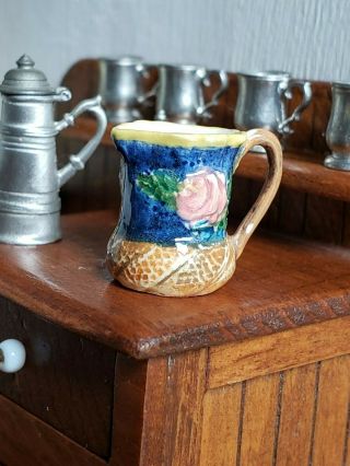 Dollhouse Miniature Artisan Jean Tag Pitcher w Flowers Signed 1:12 3